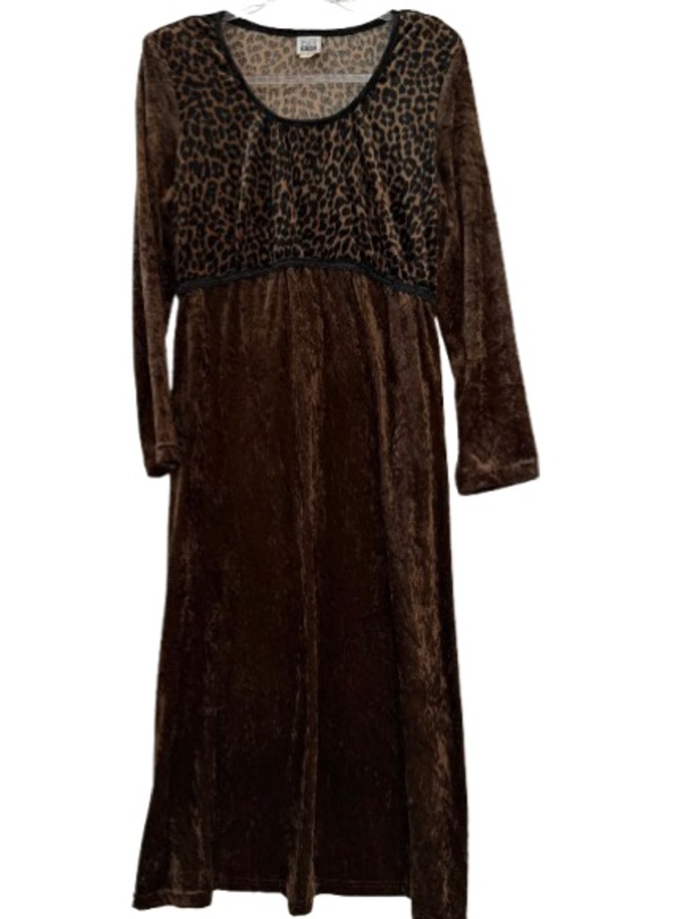 Vintage Maternity Maxi Dress Velveteen Leopard Print Size L